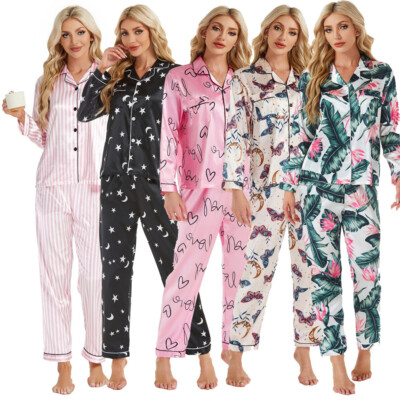 Ladies Pyjamas Set Womens Silk Satin Pajamas Set pJ Sets Long Sleeve  Sleepwear - Main Image