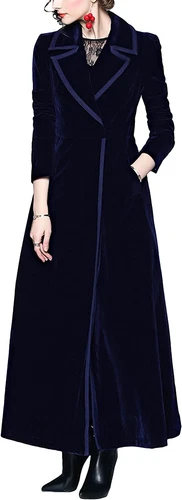Primavera Para Mujer Elegante Terciopelo Un Botón Maxi Gabardina Bolsillo Fiesta Abrigo - Imagen 14 de 36