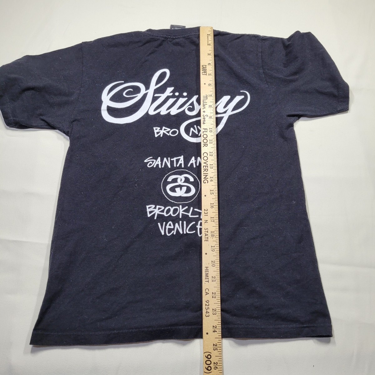 STUSSY world tour internation T-shirt S Cotton Black Print compton 