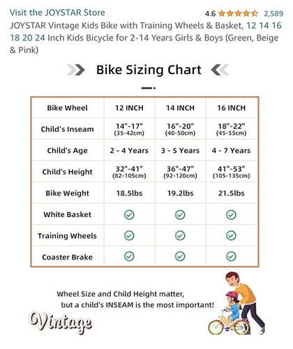 Vintage Kids Bike With Training Wheels And Basket For 2-6Year Old Girl And Boys - Picture 5 of 6