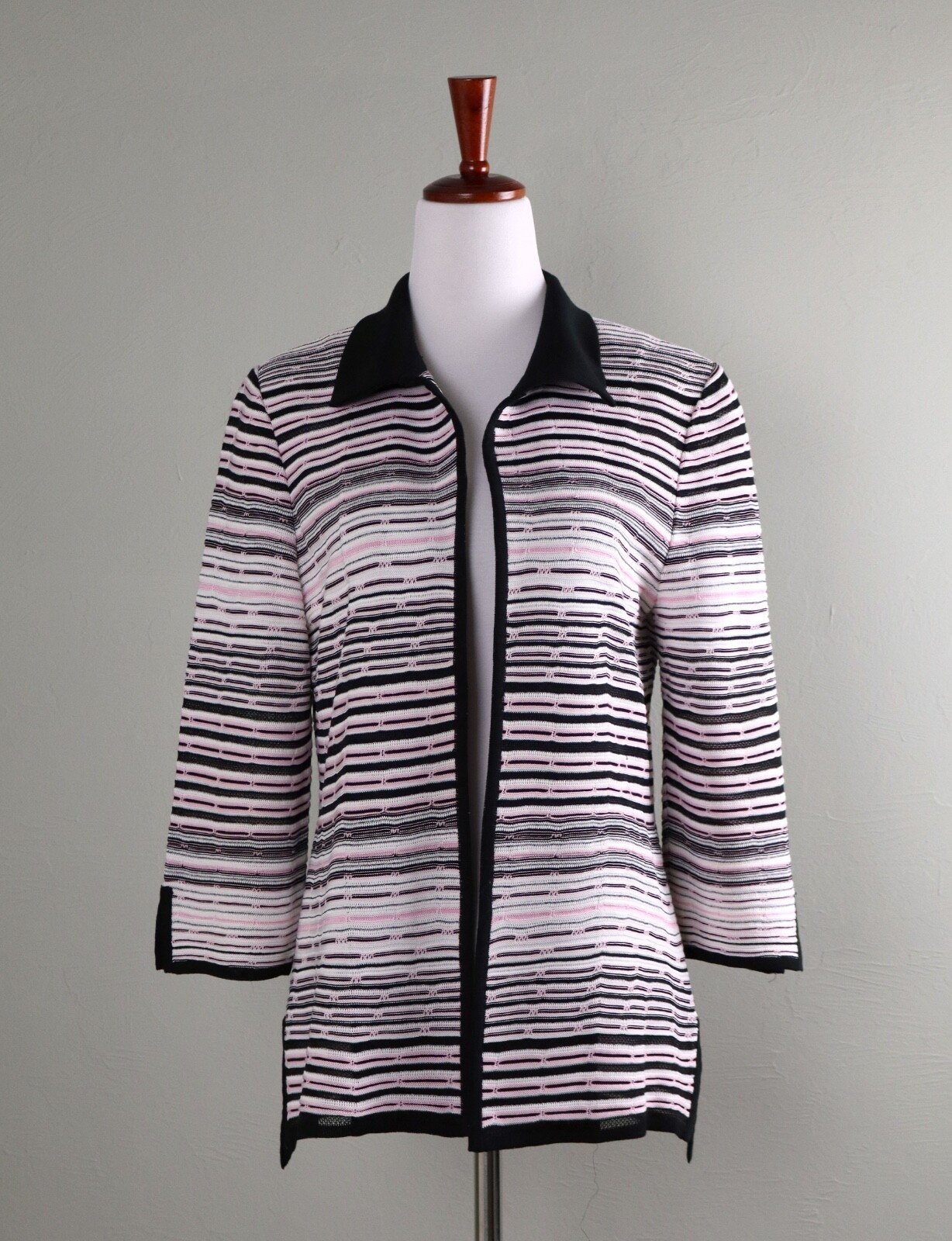 MING WANG $295 Structured Ribbed Textured Knit Open Front Jacket Top Size Small