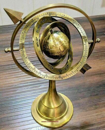Armillary Nautical Brass Antique Sphere World Globe Metal Base Office Decor - Picture 1 of 7