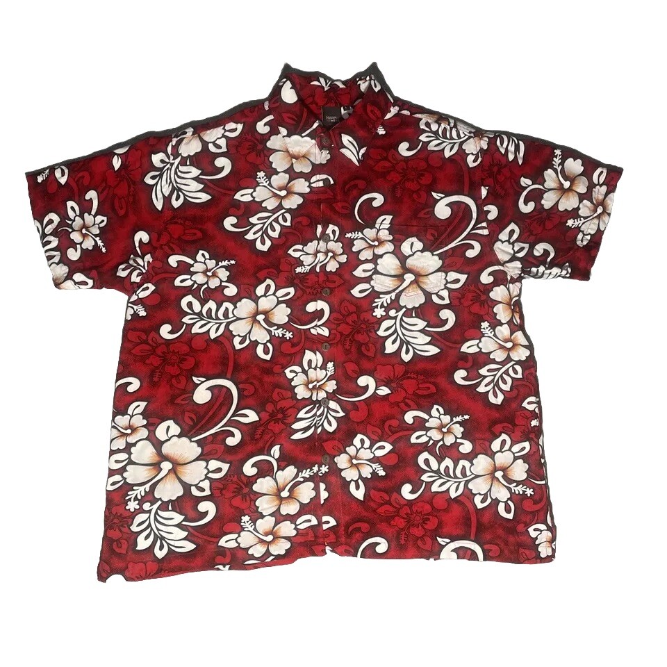Squish Wear Red Hawaiian Floral Shirt L