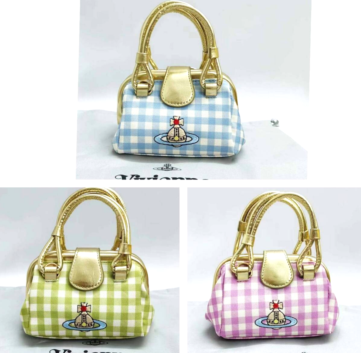 Vivienne Westwood Mini Handbag ( Pink / Blue / Green ) Check