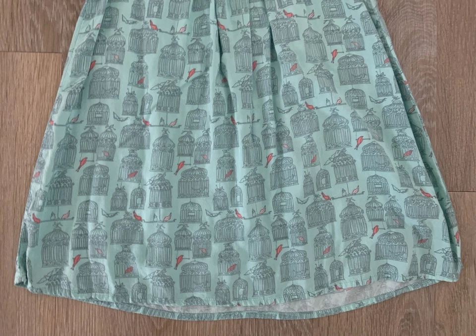 切诺基女孩尺寸 4T 完好绿色 100% 人造丝连衣裙带鸟笼和粉红色蝴蝶结 — 第 4/4 张图片