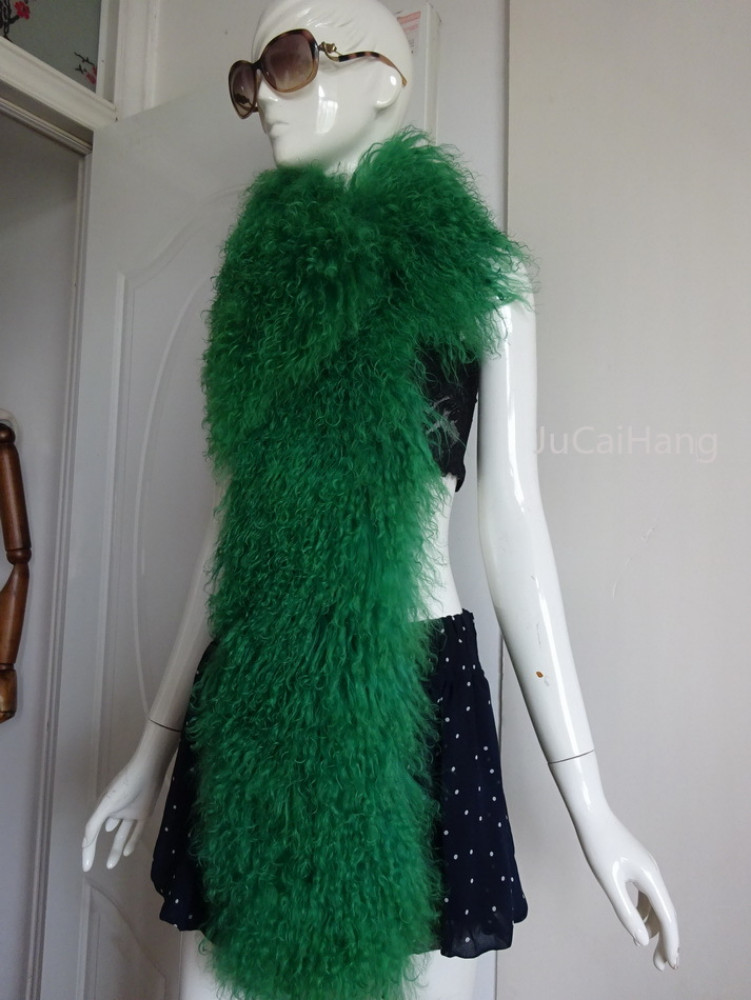 Women's Mongolian Sheep Fur Scarf Long Fur Collar Wool Fur Shawl  -Customize