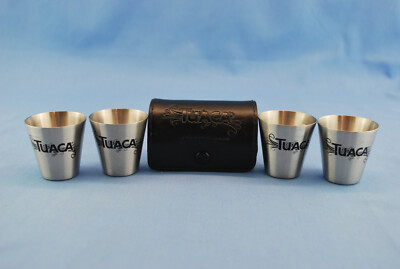 Tuaca Shot Glasses Set of 4 With Travel Case For Camping Metal NEW | eBay