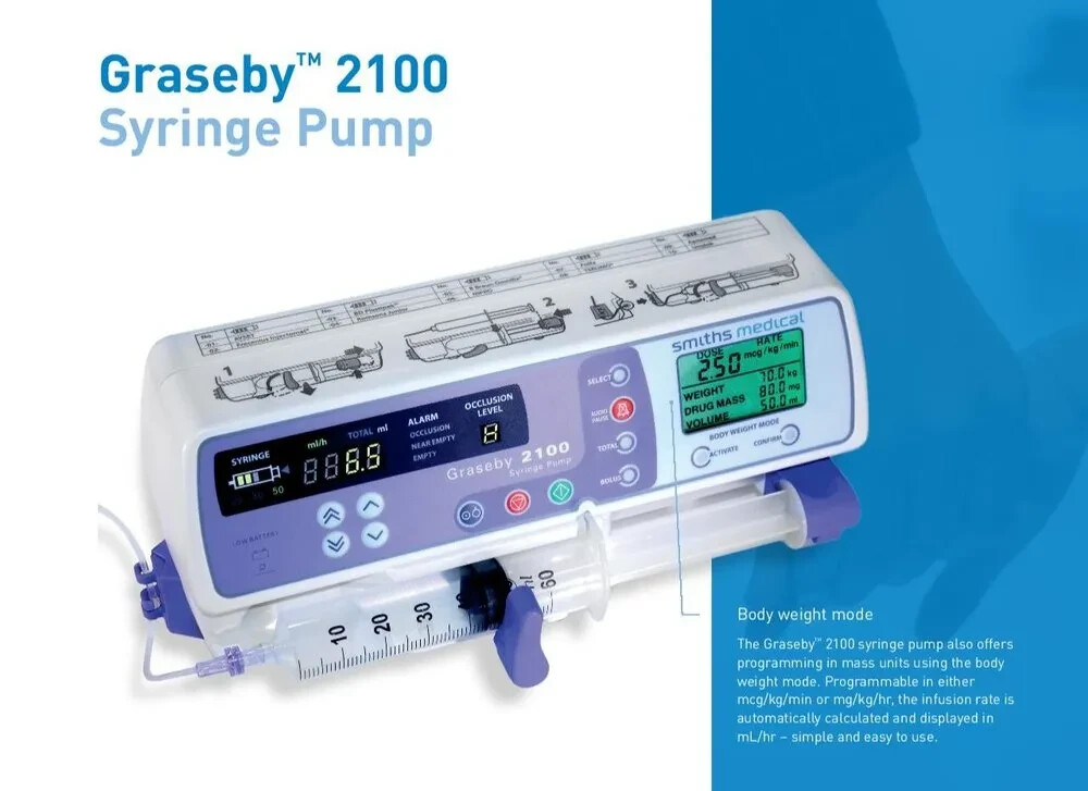 Smiths Medical Graseby 2100 Syringe Infusion Pump + Manual, power lead