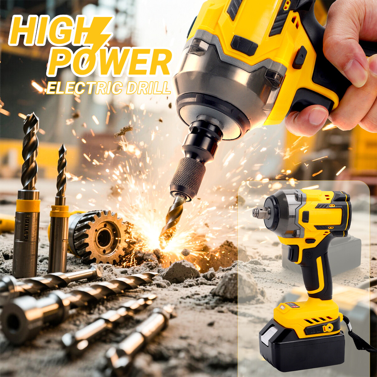 1800Nm Cordless Electric Impact Wrench Gun 1/2'' High Power Driver w/ 2x Battery