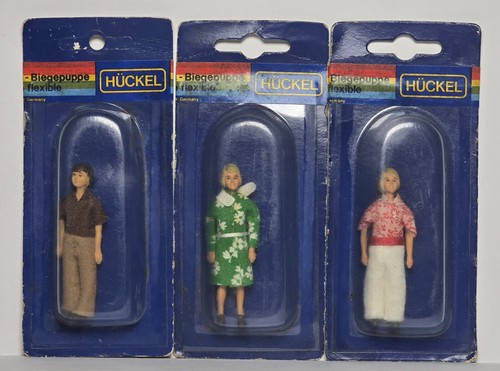 Vintage 1970s Huckel Miniature Flexible Doll Dressed Girl Lot of 3 West Germany