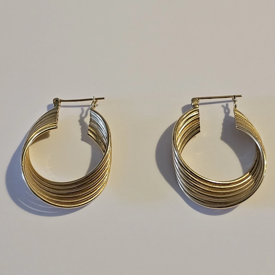 Deslumbrantes brincos de argola torcida de ouro 14ky 7,5 g - Imagem 3 de 4