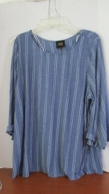 W5~ Blue Striped 3/4 SLEEVE SHIRT TOP~ Women's Plus 2X
