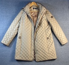 Lauren Ralph Lauren Womens Coat Hooded Quilted Full Zip Size L Faux Leather Trim