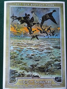 Duck Hunting Poster E.C. or Schultze Shot shells, Lynn Bouge Hunt Artist
