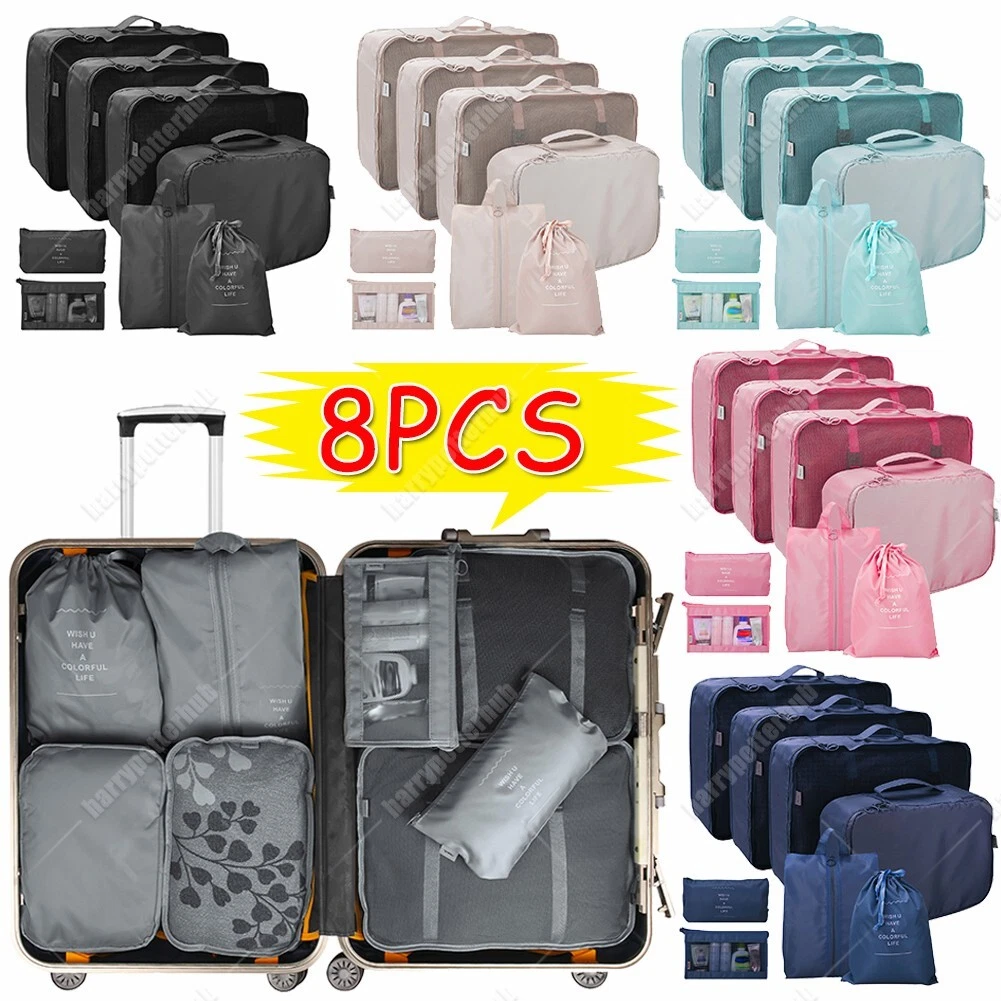 New 8pcs/set Pink Travel Luggage Organizer Bags Suitcase Packing Cubes Set