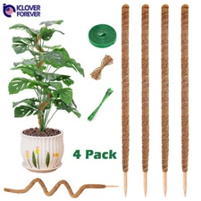 4 Pack Bendable Moss Pole 28" for Monstera Climbing Plants Support Stakes Stick