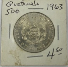 Guatemala 1963 50 Centavos Silver Coin Mint Condition