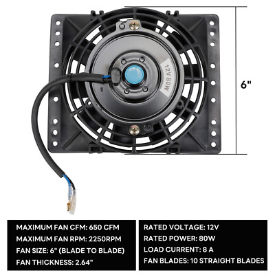 Universal 6'' Inch Slim Push Pull Electric Radiator Cooling Fan 650CFM Mount Kit