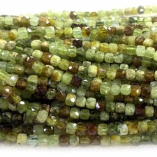 Natural Stone Real Genuine Yellow Green Garnet Tsavorite Cube Faceted Beads