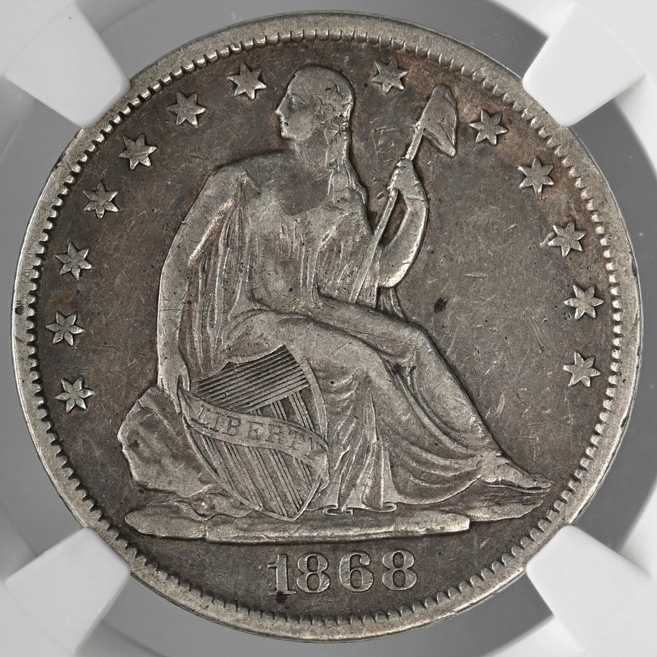 Medio dólar sentado Liberty 1868-S 50C NGC XF detalles "daños de rev" #6902946-041 Foto 2 de 4