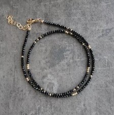 Shiny 3mm Black Spinel Faceted Round Gemstone Beaded Women Necklace 16-28 In