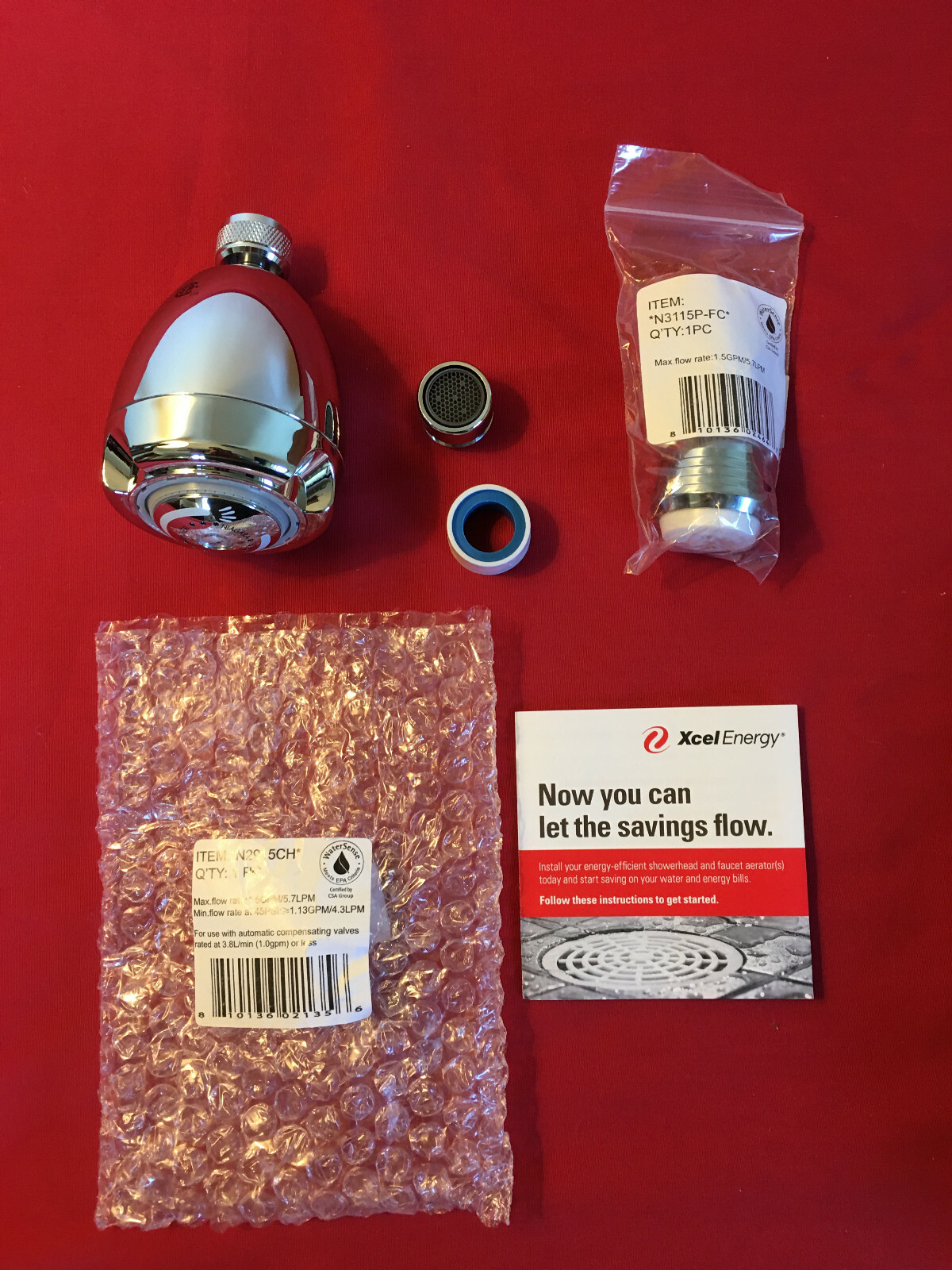 Xcel Energy Efficient Power Showerhead 1.5 GPM and Two Faucet Aerators