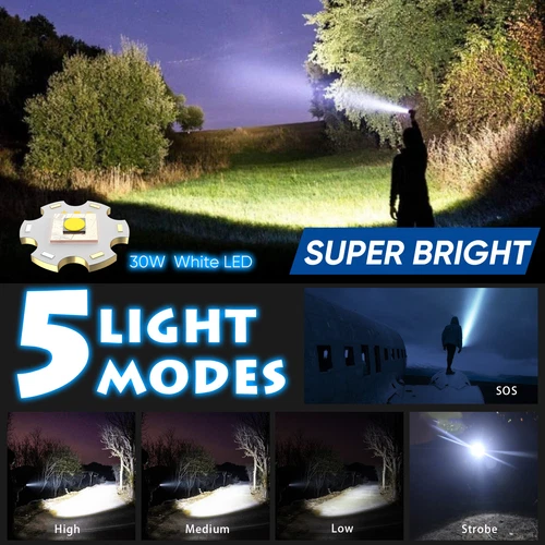 Linterna táctica LED 5000000 lúmenes recargable súper brillante potente antorcha - Imagen 8 de 11