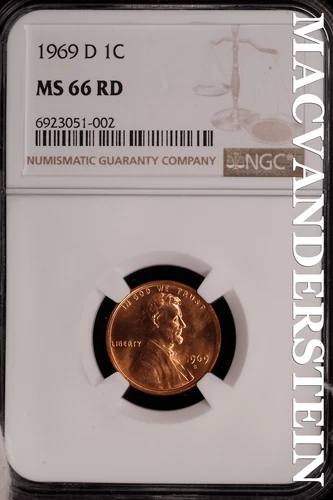 1969-D Lincoln Memorial Cent - NGC MS 66 RD - Choice Gem Brilliant Unc  #SLG322
