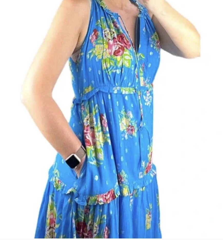 $225 House of Harlow 1960 Maxi Dress WOMEN XSMALL Nicole Richie Blue Pockets