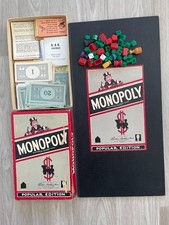 Vtg 1950's Monopoly Popular Edition Wooden Pieces Parker Brothers With Board