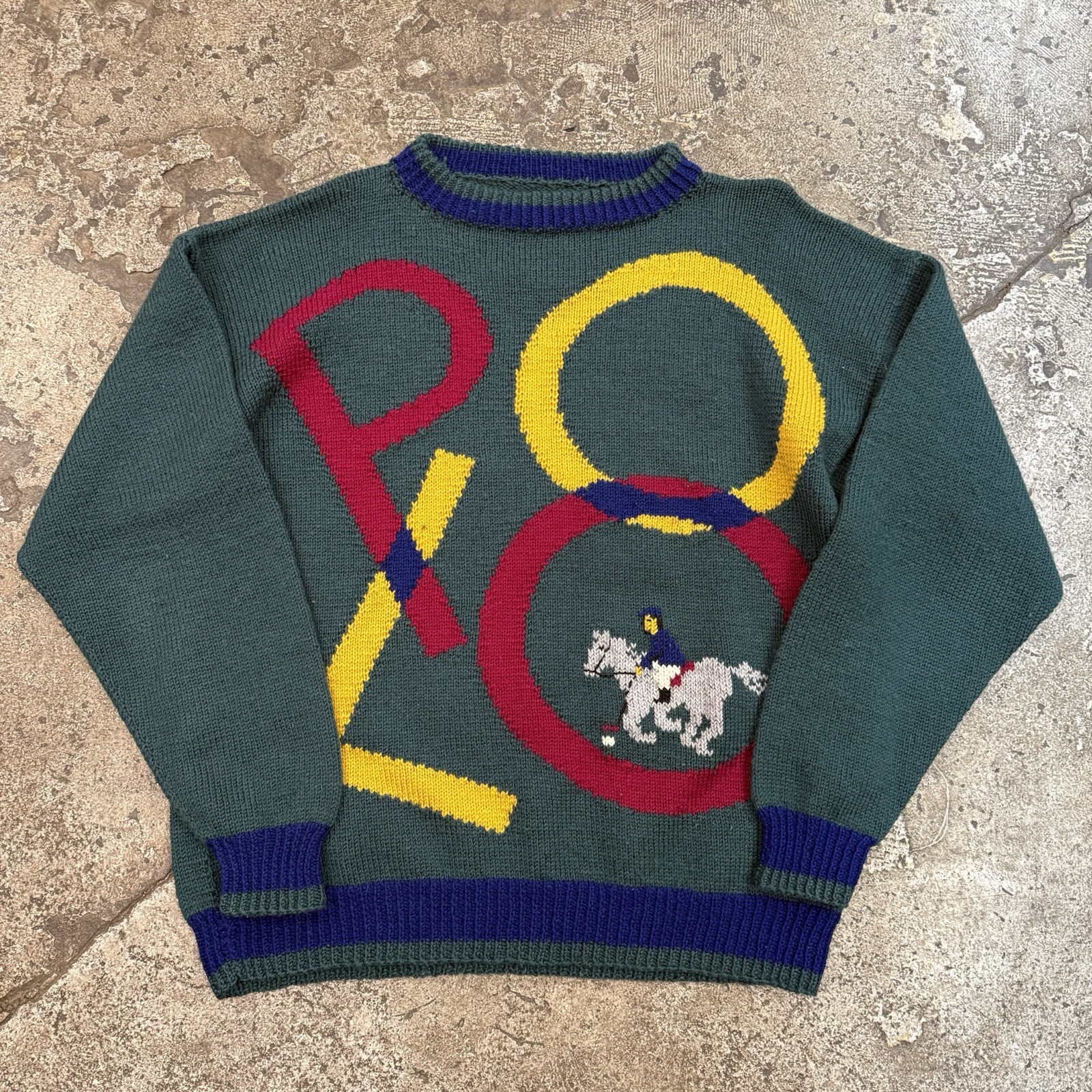 Vintage 90s Polo Big Graphic Green Crewneck Sweater Men’s XL