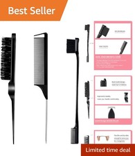 Portable 3-Piece Hair Comb Set: Edge Brush, Rat Tail  Teasing Brush for Travel