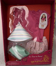 Our Generation Party Outfit Set for 18 in Dolls Top Skirt Shoes Hat Balloon