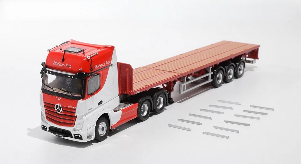 GCD 1/64 Mercedes Benz Actros 6x2 tractor y remolque rojo/blanco modelo diecast juguete Foto 2 de 4