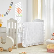 Tufted Ruffle Crib Bedding Set 3 Pieces Baby Boho Quilted Comforter with Fitt...