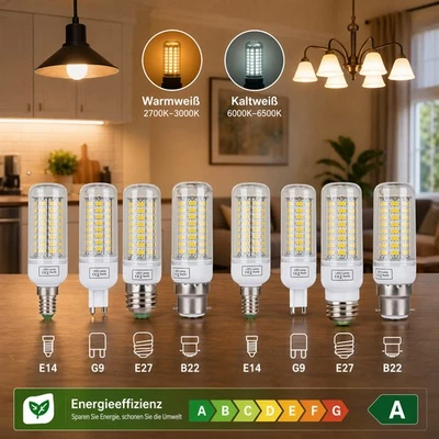 E27 E14 LED Glühbirne Birne Mais Licht Leuchtmittel Sehr Hell Energiesparlampen - Bild 1 von 4