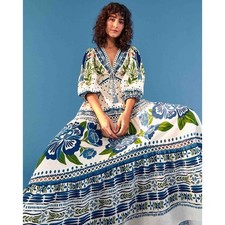 NWT Farm Rio Off White Macaw flight maxi dress