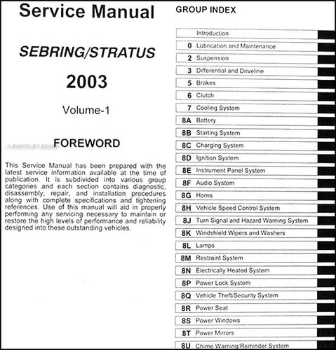 2003 Sebring Y Stratus Coupe Tienda Manual Juego Chrysler Dodge Reparar Servicio - Imagen 2 de 5