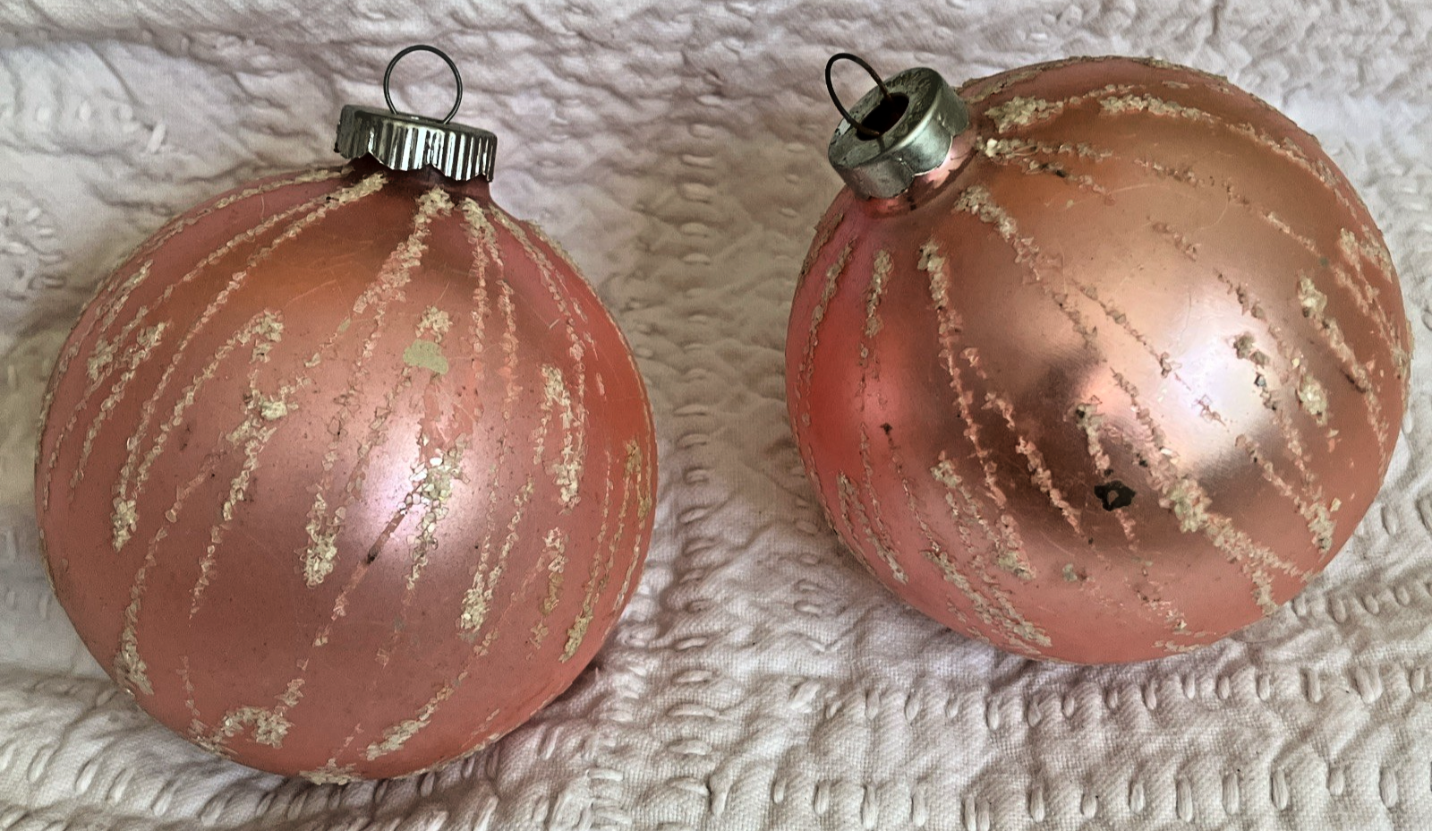 2 Vintage Pink Frosted Mercury Glass 3.5