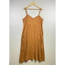Davi & Dani Midi Dress Rust Orange Gauze Tiered Spaghetti Strap Pockets L