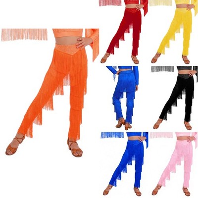 Kids Girls Fringe Pants Cha-Cha Trousers Samba Disco Ballroom Professional