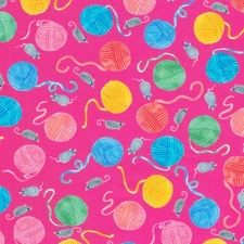 Feline Drive Fabric WHISKER WONDERLAND Yarn Balls Fuchsia Fat Quarter (18x22) FQ