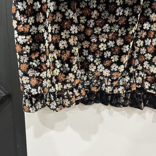 Madewell Samt schwarz Blumen Rüschen Top Tulpenärmel Größe L - Bild 2 von 8