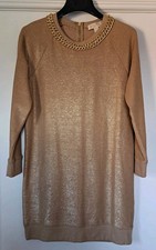 Michael Kors Womens MED Gold Metalic Sweater Dress Gold Chains Sweatshirt Style