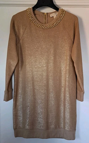 Abito maglione Michael Kors donna MED oro metallizzato catene oro stile felpa