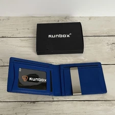 Runbox Bifold Thin Wallet Money Clip Black Blue RFID Leather