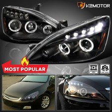 Black Fits 2003-2007 Honda Accord Led Halo Projector Headlights Lamps Leftright