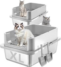 2 Pack XL Stainless Steel Cat Litter Box with Lid and 24" L x 16" W x 12" H