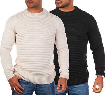 Herren Strickpullover einfarbig Carisma gerippte uni Längsstreifen Basic 7828