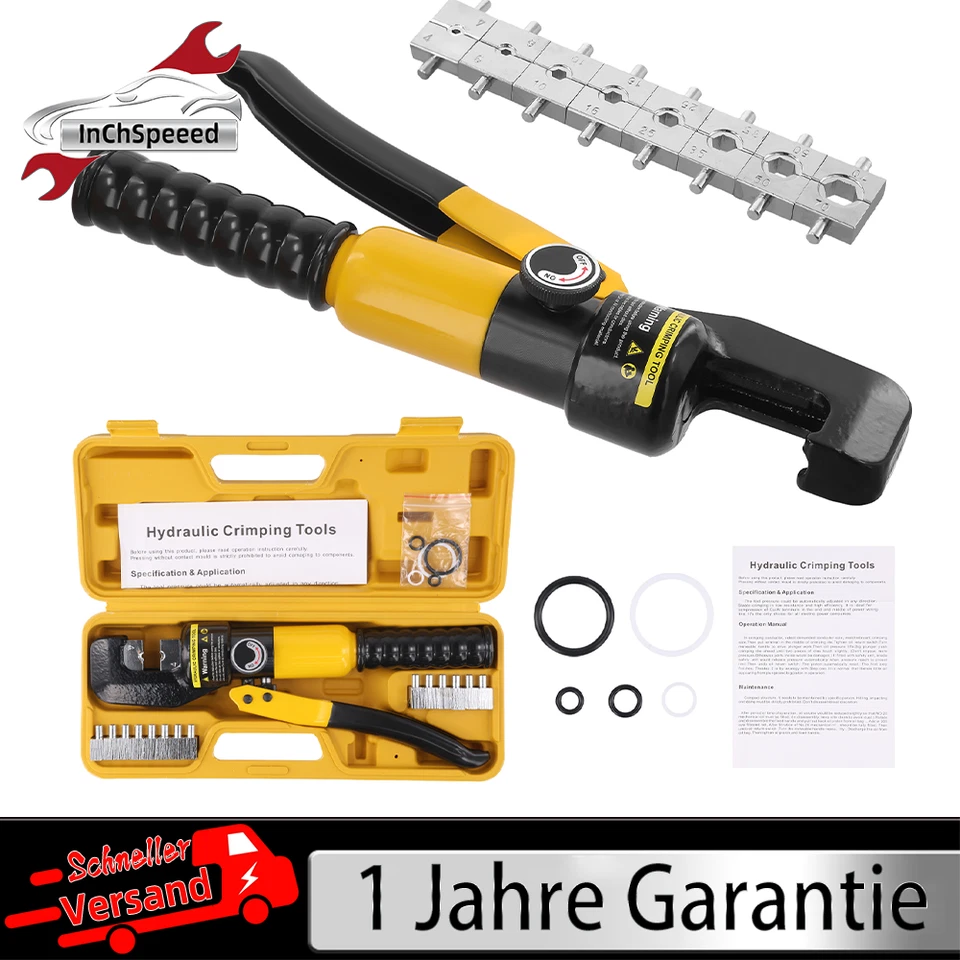 INCHSPEEED Hydraulische Presszange 4-70 mm² Quetschzange Kabelschuhe Pressbacken 10 Ton